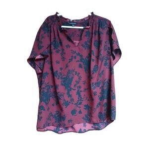 41 Hawthorn Tiffiny Tulip Sleeve Blouse - Burgandy and Black - Size 2X NWT